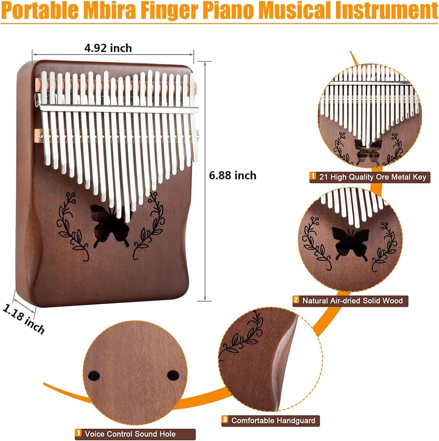 Kalimba 21 Keys Thumb Piano, N - Musical Instrument Kalimba 评论和价格